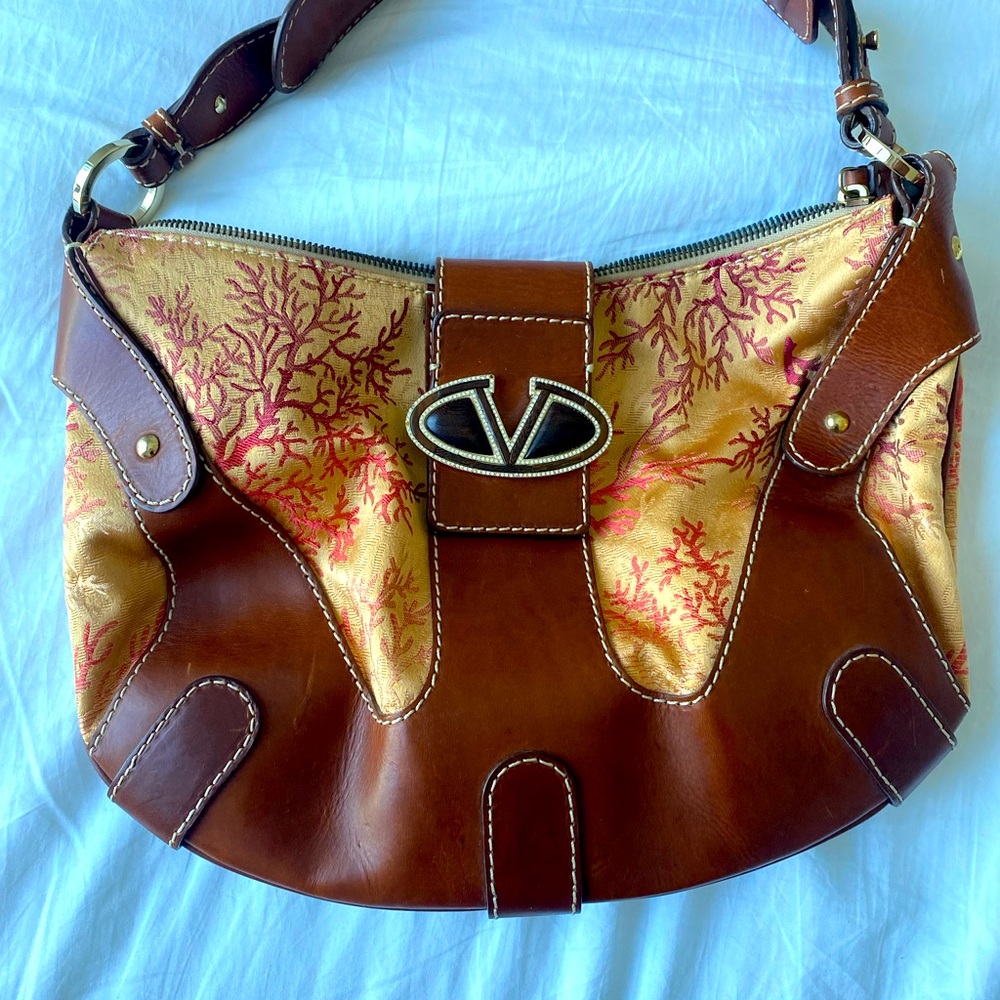 Vintage Valentino bag silk Brocade Coral motif